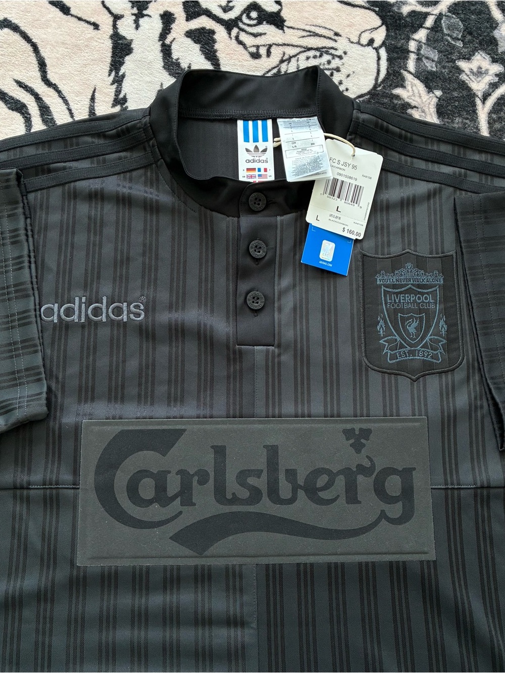 000 - ADIDAS LIVERPOOL FC ENGLAND FOOTBALL SOCCER 95 BLACK CARBON JERSEY